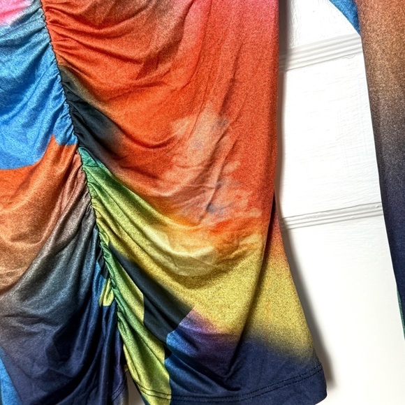 UNTITLED IN MOTION 90s Abstract Print Ruched V-Neck Long Sleeve Slim Fit Top S - Picture 13 of 14